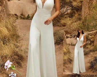 2 In 1 Wedding Jumpsuit With Detachable Skirt Two Pieces Bridal Dresses  Sweep Train 2 in 1 Wedding Dress Plus size Wedding Dresses