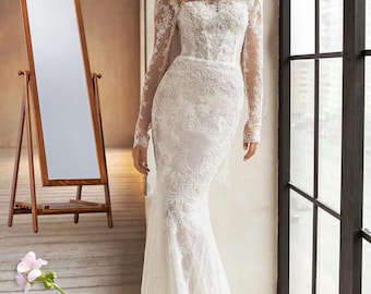 A Beautiful Wedding Dress With Detachable Train O-Neck Long Sleeves Bridal Gowns Lace Applique 2024 Vintage Style Wedding Gown Classic Dress