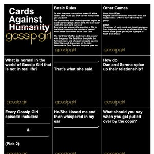 Carte contro Gossip Girl / Carte contro l'umanità / Giochi stampabili / Download digitale / Blake Lively / CW / 600 carte