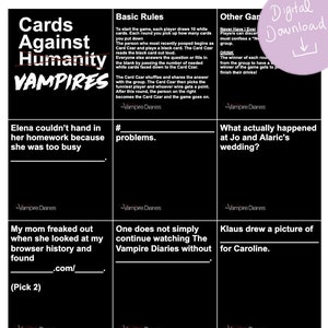Cards Against Vampires (wersja TVD) | Cards Against Humanity | Gry do druku | Pobieranie cyfrowe | Pamiętniki wampirów | 600 kart