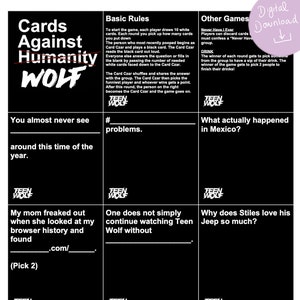 Carte contro il lupo (versione Teen Wolf) / Carte contro l'umanità / Giochi stampabili / Download digitale / TW / Teen Wolf / 600 carte