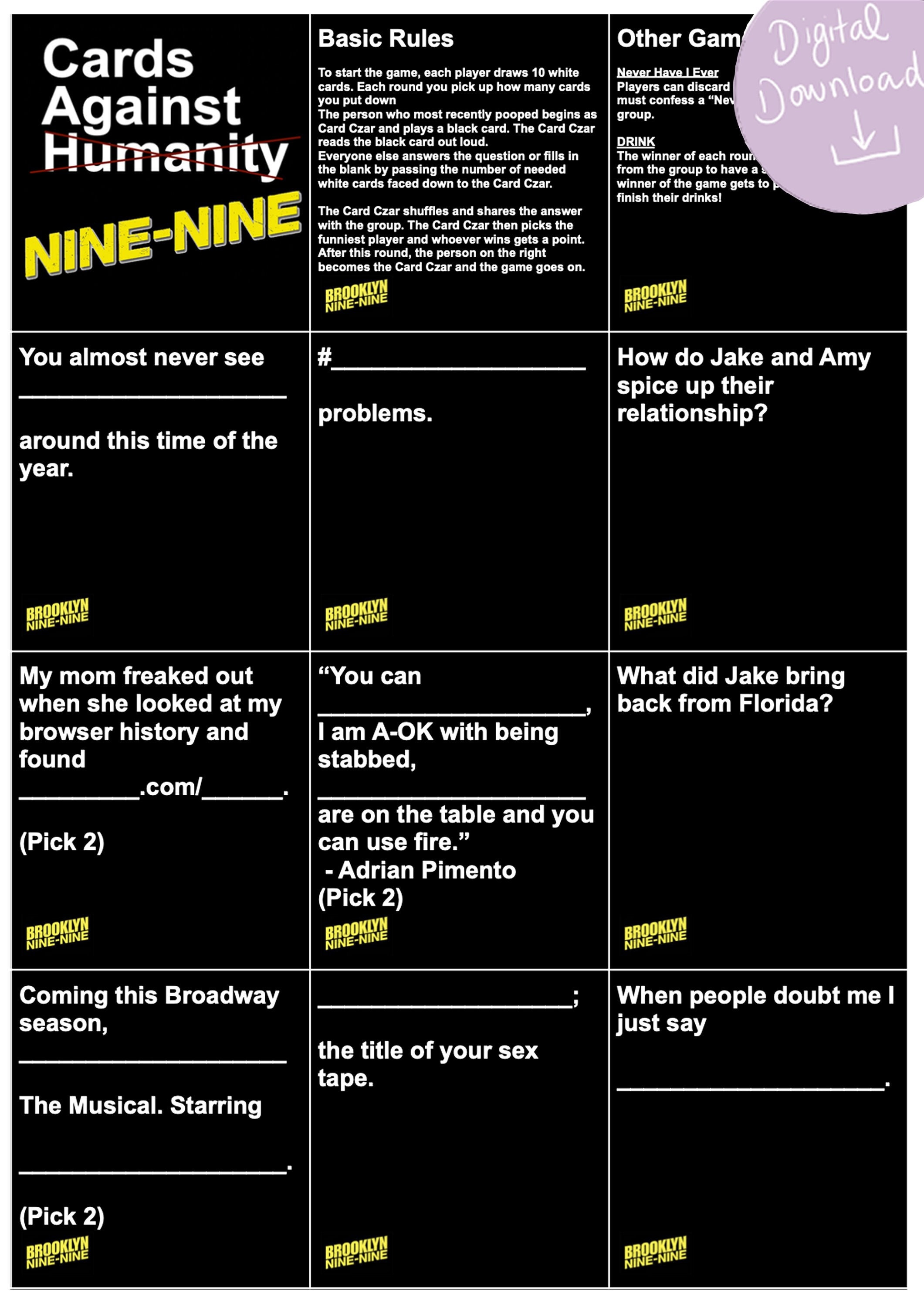 Cards Against Nine-nine brooklyn Nine Nine Cards Against - Etsy