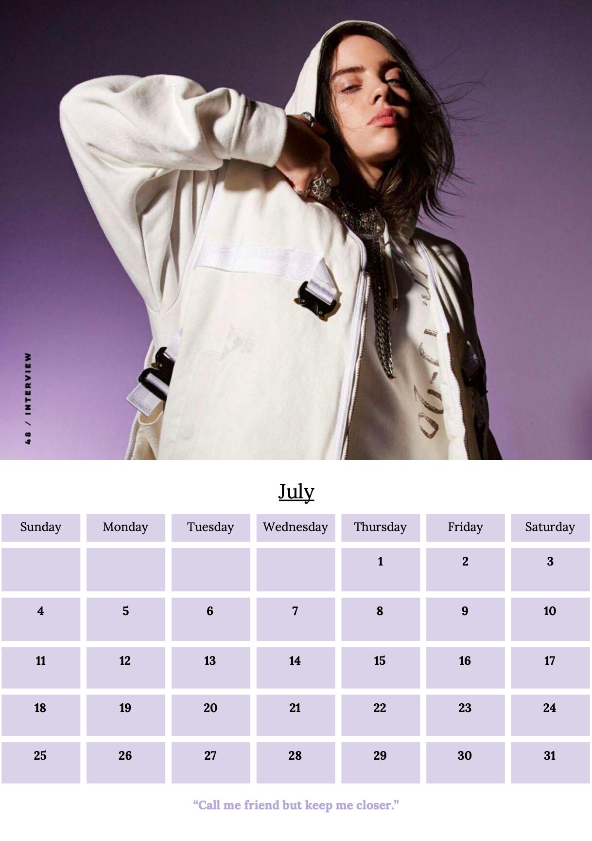 Billie Eilish 2021 Calendar with Quotes Digital Etsy