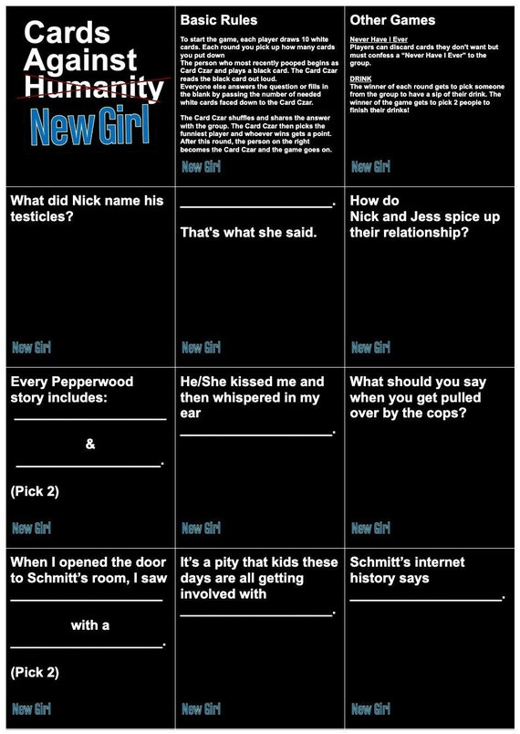 Cards Against New Girl Cards Against Humanity Printable Games