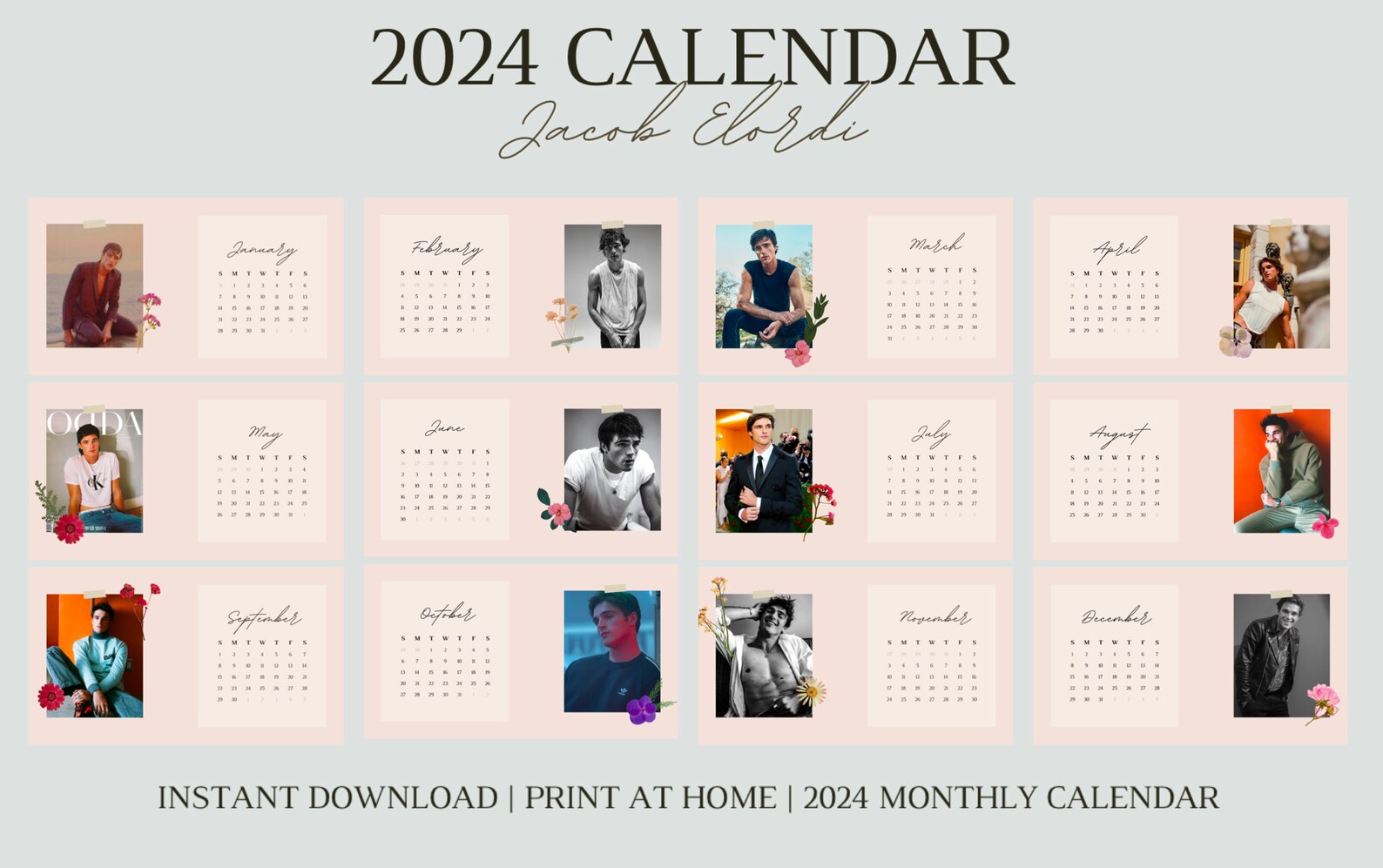 2025 Jacob Elordi Digital Calendar Kissing Booth Euphoria Digital