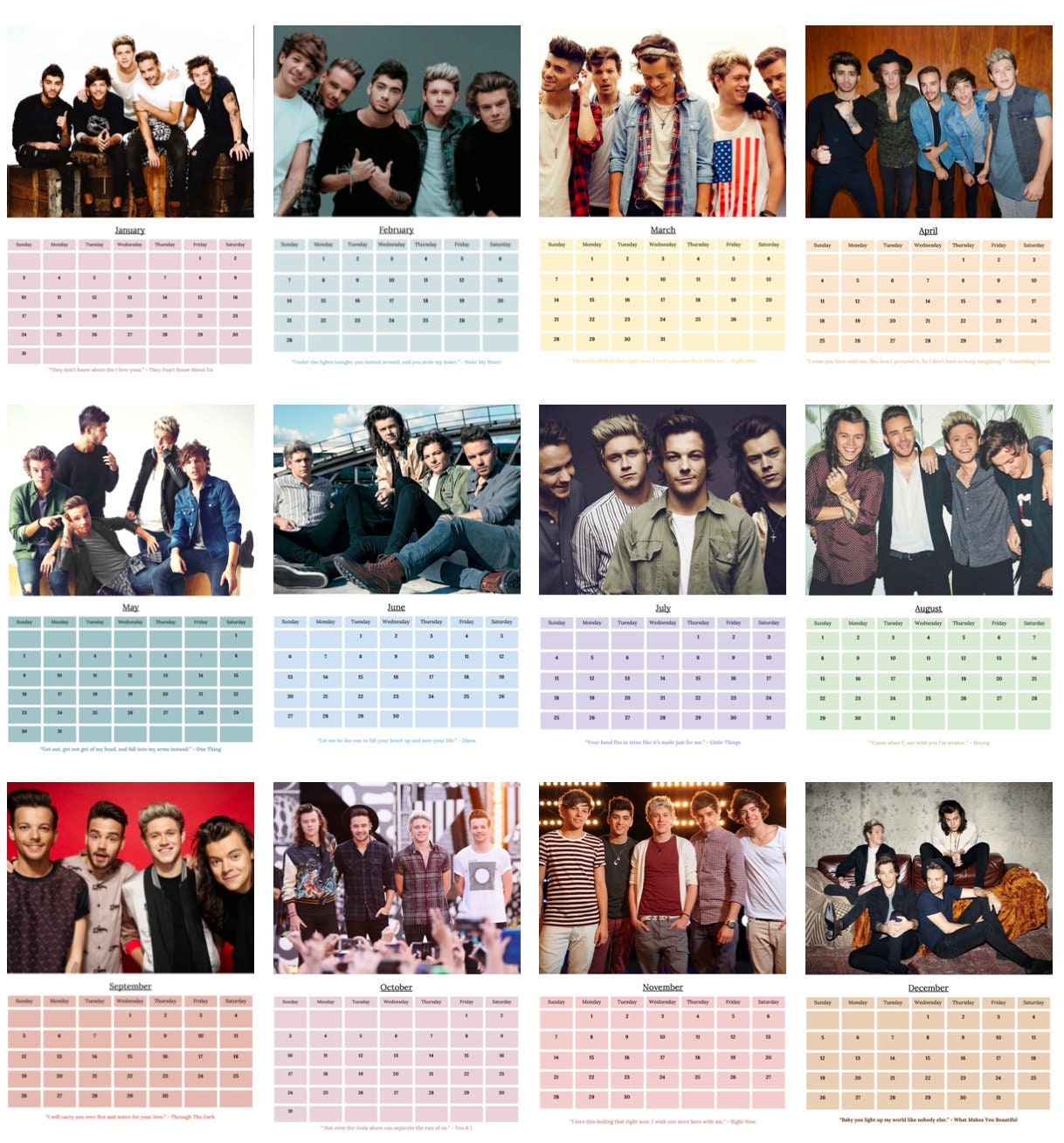 One Direction 2021 Calendar With Quotes digital Etsy