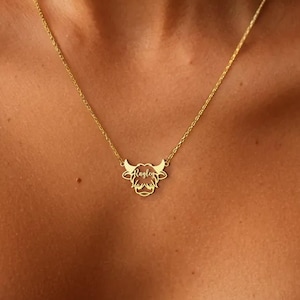 Highland Cow Necklace | 18K Gold Dainty Animal Pendant | Minimalist Country Girl Gift | Everyday Charm Necklace | Highland Cow Jewelry