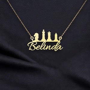Custom Chess Name Necklace - Personalized Name Pendant with Chess Pieces - Unique Silver Jewelry for Chess Lovers - Gift for Chess Players