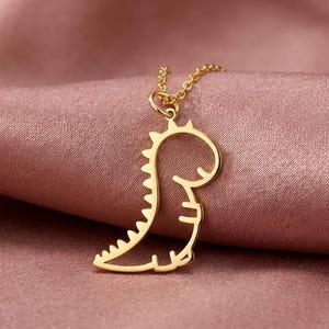 Cute Dinosaur Necklace, Gold Dino Pendant, Minimalist Animal Jewelry, T-Rex Charm, Fun Quirky Necklace, Gift for Dinosaur Lover, Jurassic image 1