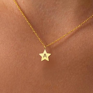 18K Gold Personalized Star Initial Necklace - Custom Letter Pendant for Her - Elegant Charm Jewelry - Celestial Star Jewelry - Unique Gift