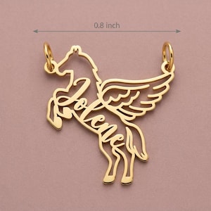 Personalized Pegasus Necklace, Custom Name Winged Horse Pendant, 18K Gold Plated Silver Jewelry, Mythology Gift for Her, Equestrian Charm image 4