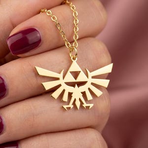 Triforce Necklace, Hylian Crest Pendant, Legend of Zelda Jewelry, Royal Family Symbol, Gold Gamer Gift, Hyrule Fantasy Charm, Cosplay Prop image 3