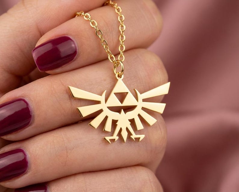 Triforce Necklace, Hylian Crest Pendant, Legend of Zelda Jewelry, Royal Family Symbol, Gold Gamer Gift, Hyrule Fantasy Charm, Cosplay Prop image 3