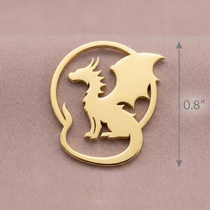 Gold Dragon Pendant, Cutout Circle Necklace, Sterling Silver Dragon Silhouette, Minimalist Animal Jewelry, Unique Statement Necklace image 4