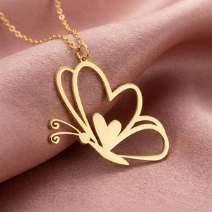Heart Wing Butterfly Necklace, Romantic Gift for Girlfriend, Love Symbol Jewelry, Valentine's Day Gift, Cute Heart Pendant, Anniversary Gift image 3