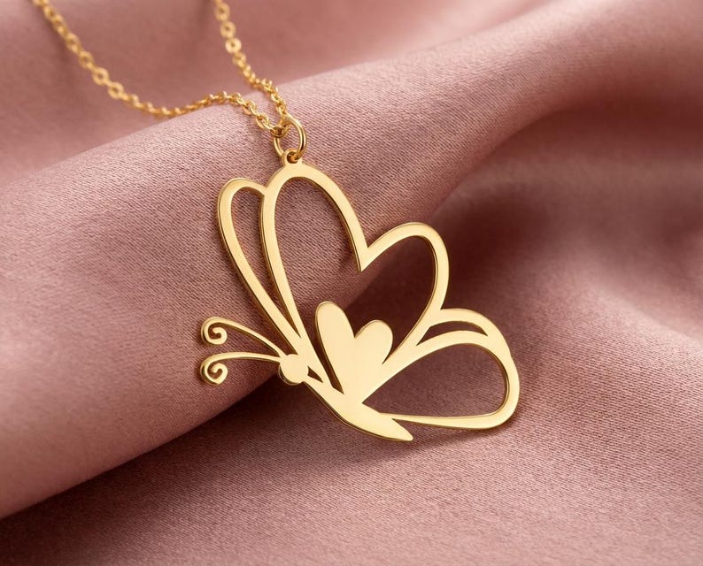 Heart Wing Butterfly Necklace, Romantic Gift for Girlfriend, Love Symbol Jewelry, Valentine's Day Gift, Cute Heart Pendant, Anniversary Gift image 3