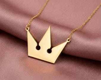 Kingdom Hearts Crown Necklace, Sora Pendant, Gamer Jewelry, Video Game Charm, Silver Crown Choker, Cosplay Prop for Him