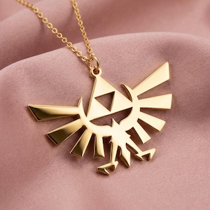 Triforce Necklace, Hylian Crest Pendant, Legend of Zelda Jewelry, Royal Family Symbol, Gold Gamer Gift, Hyrule Fantasy Charm, Cosplay Prop image 1