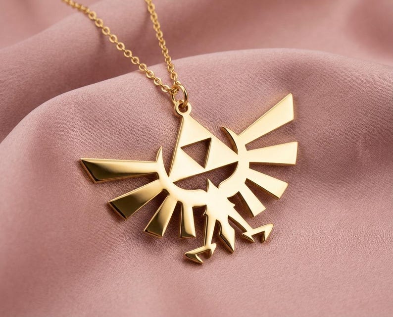 Triforce Necklace, Hylian Crest Pendant, Legend of Zelda Jewelry, Royal Family Symbol, Gold Gamer Gift, Hyrule Fantasy Charm, Cosplay Prop image 1