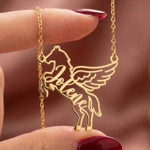 Personalized Pegasus Necklace, Custom Name Winged Horse Pendant, 18K Gold Plated Silver Jewelry, Mythology Gift for Her, Equestrian Charm image 3