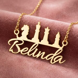 Custom Chess Name Necklace, King Queen Bishop Knight Pendant, Chess Lover Gift, Grandmaster Jewelry, Personalized Strategy Game Charm image 3
