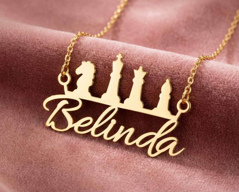 Custom Chess Name Necklace, King Queen Bishop Knight Pendant, Chess Lover Gift, Grandmaster Jewelry, Personalized Strategy Game Charm image 3