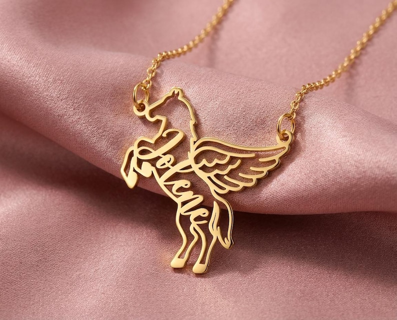Custom Horse Necklace with Name, Winged Horse Memorial Pendant, Sterling Silver Equestrian Jewelry, Gift for Horse Lover, Personalized Charm image 3