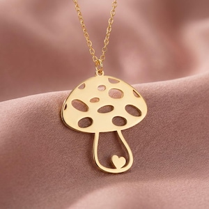 Mushroom Necklace with Heart, Tiny Gold Toadstool, Fun Quirky Jewelry, Best Friend Gift, Dainty Charm Necklace, Teen Girl Gift, Happy Vibes image 3