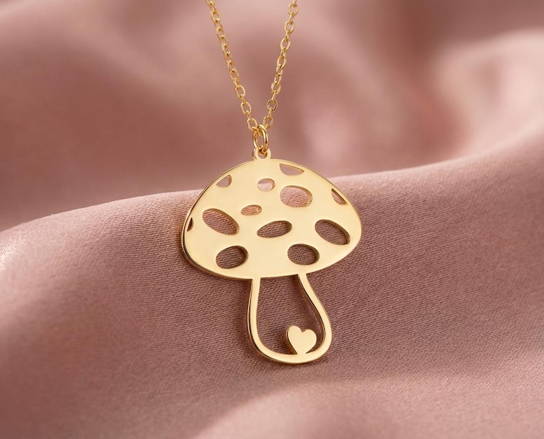 Mushroom Necklace with Heart, Tiny Gold Toadstool, Fun Quirky Jewelry, Best Friend Gift, Dainty Charm Necklace, Teen Girl Gift, Happy Vibes image 3