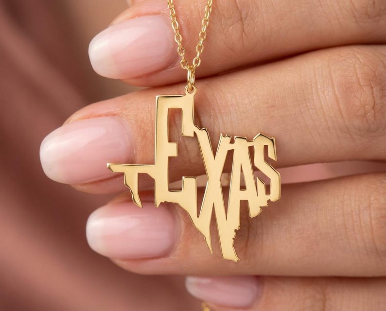 Western Jewelry, Cowgirl Necklace, Texas Script Pendant, Southern Belle Gift, Rodeo Jewelry, Country Style Necklace, 18K Gold Plated image 2