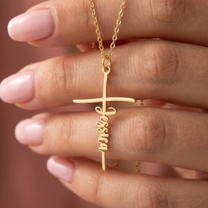 Personalized Cross Necklace with Name, Baptism Gift for Girl, First Communion Jewelry, Custom Religious Pendant, Goddaughter Gift Godmother image 3