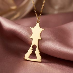 Pawn to Queen Necklace, Motivational Jewelry for Her, Promotion Gift, New Job Gift,Feminist Symbol Pendant, Dream Big Charm, Chess Piece Art image 1
