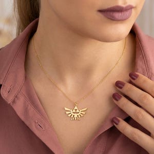 Triforce Necklace, Hylian Crest Pendant, Legend of Zelda Jewelry, Royal Family Symbol, Gold Gamer Gift, Hyrule Fantasy Charm, Cosplay Prop image 2