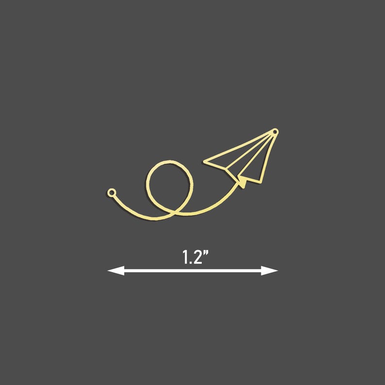 May include: A gold paper airplane charm with a curled tail, measuring 1.2 inches in length.