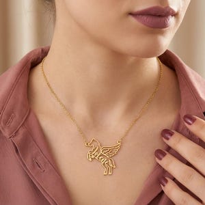Custom Horse Necklace with Name, Winged Horse Memorial Pendant, Sterling Silver Equestrian Jewelry, Gift for Horse Lover, Personalized Charm image 2