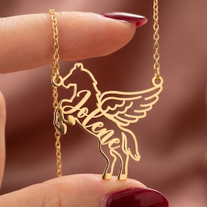Custom Horse Necklace with Name, Winged Horse Memorial Pendant, Sterling Silver Equestrian Jewelry, Gift for Horse Lover, Personalized Charm image 1