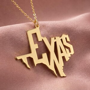 Western Jewelry, Cowgirl Necklace, Texas Script Pendant, Southern Belle Gift, Rodeo Jewelry, Country Style Necklace, 18K Gold Plated image 3