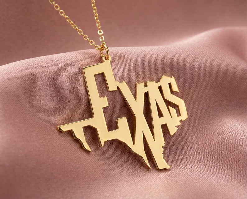 Western Jewelry, Cowgirl Necklace, Texas Script Pendant, Southern Belle Gift, Rodeo Jewelry, Country Style Necklace, 18K Gold Plated image 3