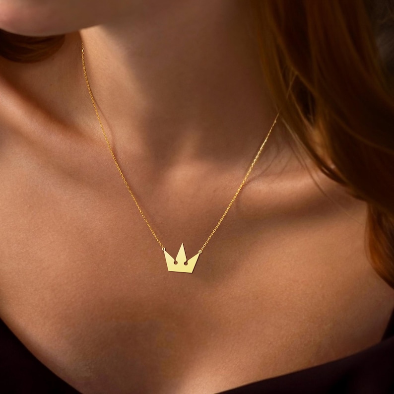 Minimalist Crown Necklace - Delicate Crown Jewelry - Queen or King Charm Necklace - Jewelry for Hearts and Crown Fans - Gift for Her image 1