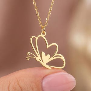 Heart Wing Butterfly Necklace, Romantic Gift for Girlfriend, Love Symbol Jewelry, Valentine's Day Gift, Cute Heart Pendant, Anniversary Gift image 1