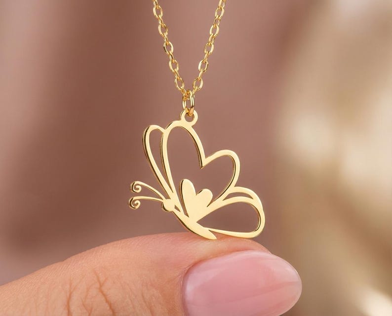 Heart Wing Butterfly Necklace, Romantic Gift for Girlfriend, Love Symbol Jewelry, Valentine's Day Gift, Cute Heart Pendant, Anniversary Gift image 1