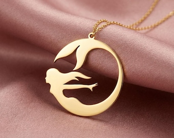 Collier sirène, cadeau pour les amoureux de l'océan, bijou de plage, pendentif sirène nageuse, collier d'été, breloque marine, cadeau sur le thème de la vie marine