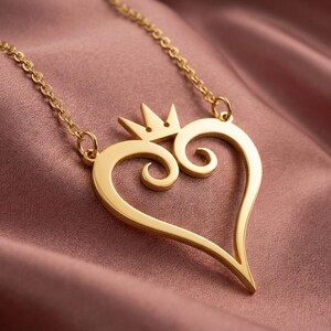 Kingdom Hearts Pendant, Crowned Heart Necklace, Sterling Silver Love Charm, Valentines Day Gamer Gift, Minimalist Geek Jewelry image 3