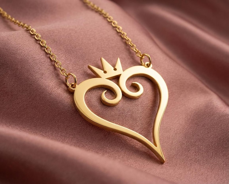 Kingdom Hearts Pendant, Crowned Heart Necklace, Sterling Silver Love Charm, Valentines Day Gamer Gift, Minimalist Geek Jewelry image 3