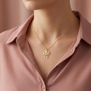 Mushroom Necklace with Heart, Tiny Gold Toadstool, Fun Quirky Jewelry, Best Friend Gift, Dainty Charm Necklace, Teen Girl Gift, Happy Vibes image 2