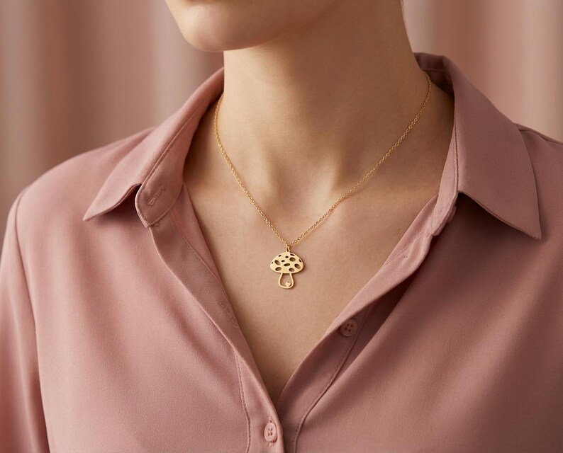 Mushroom Necklace with Heart, Tiny Gold Toadstool, Fun Quirky Jewelry, Best Friend Gift, Dainty Charm Necklace, Teen Girl Gift, Happy Vibes image 2