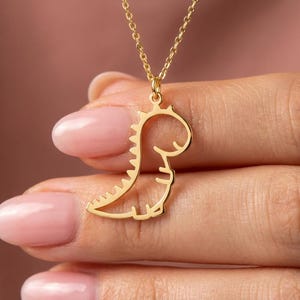 T-Rex-Silhouette-Halskette, Anhänger aus Sterlingsilber mit prähistorischem Tiermotiv, Tyrannosaurus-Anhänger, Geschenk für Naturwissenschaftslehrer, Archäologie-Schmuck, Dino Bild 1