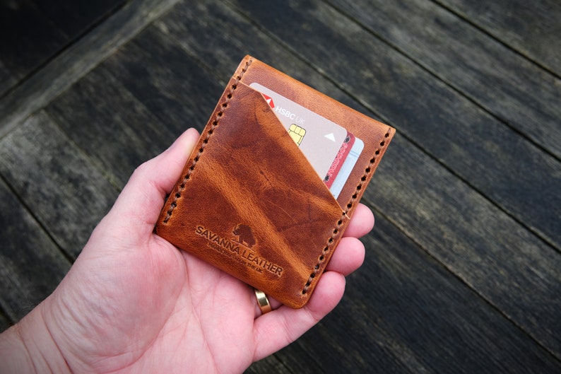 The Great Saxham Minimalist wallet Coins, bills/notes, cards Horween Dublin Natural Handcrafted in the UK image 3