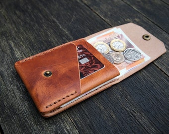 The Great Saxham - Minimalist wallet - Coins, bills/notes, cards - (Horween Dublin - Natural) - Handcrafted in the UK