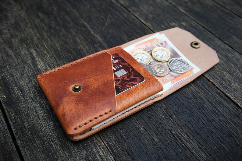 The Great Saxham Minimalist wallet Coins, bills/notes, cards Horween Dublin Natural Handcrafted in the UK image 1